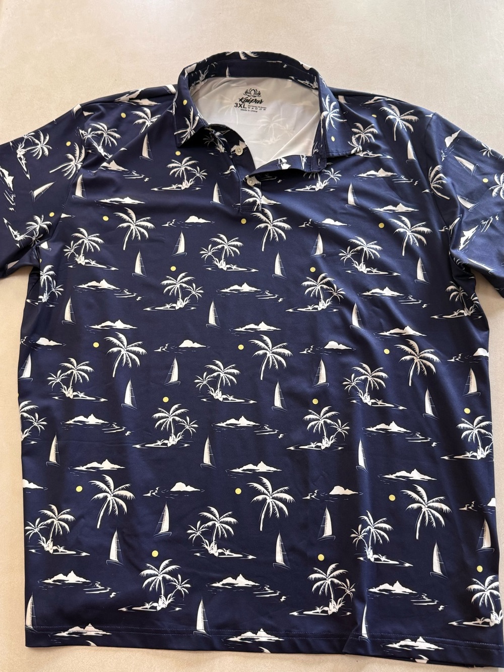 KaiPar Island Print Polo Shirt - Navy Palm Pattern